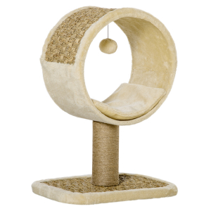 PawHut Árvore Arranhador para Gatos com Túnel Superior Poste Arranhador de Juta Natural Almofada Removível e Brinquedo Suspenso 40x30x56cm Bege
