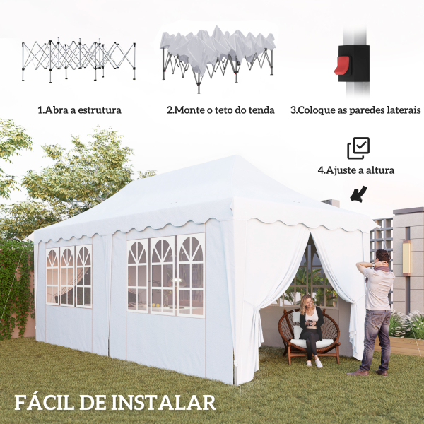 Outsunny Tenda Dobrável Pop Up 596x300x315 cm com 6 Paredes Laterais Anti-UV Altura Ajustável para Campismo Festas Branco - Image 4