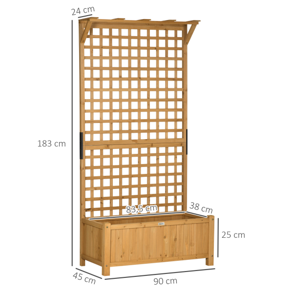 Outsunny Floreira com Treliça de Madeira Caixa de Plantio com Suporte para Plantas Trepadeiras 90x45x183cm Madeira - Image 3