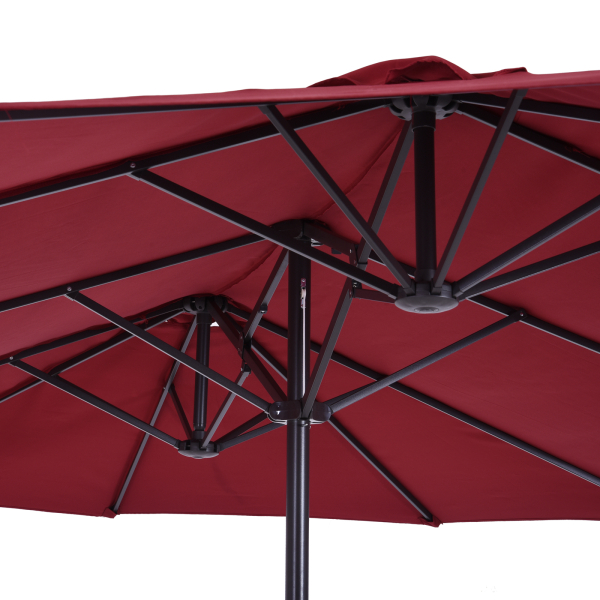 Outsunny Chapéu de Sol Duplo 4,55x2,68x2,38 m  Chapéu de Sol de Jardim com Manivela Manual Resistente à Água e com Proteção Solar UV para Terraço Pátio Vinho - Image 9