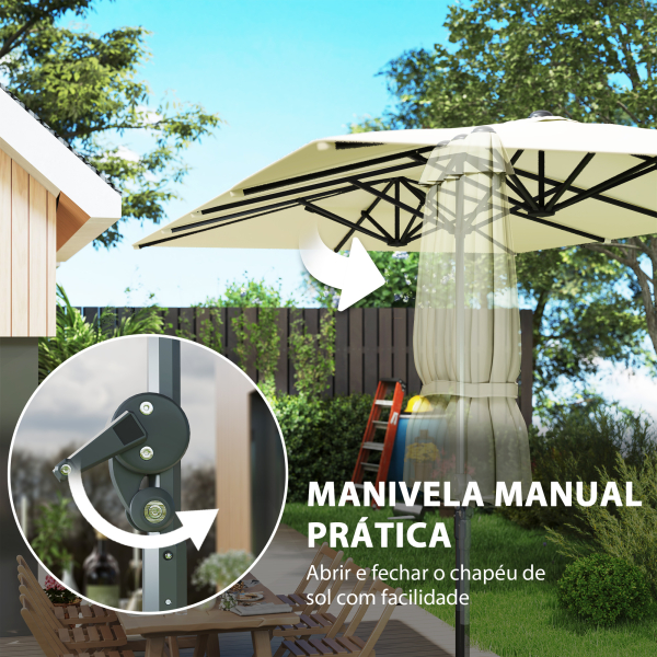 Outsunny Chapéu de Sol Duplo 4,5x2,6 m Chapéu de Sol de Jardim com Manivela Mastro de Alumínio Impermeável e Proteção UV50+ Creme - Image 7