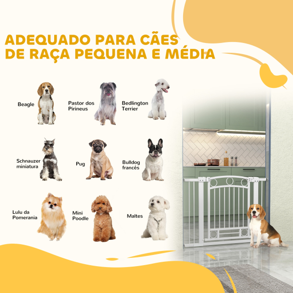 PawHut Barreira de Segurança para Cães com Largura Ajustável 76-104 cm Barreira com 2 Extensões para Escadas e Portas Branco - Image 4
