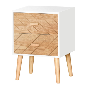 HOMCOM Mesa de Cabeceira com 2 Gavetas Espaço de Armazenamento para Dormitório 40x30x55,5 cm Branco e Madeira