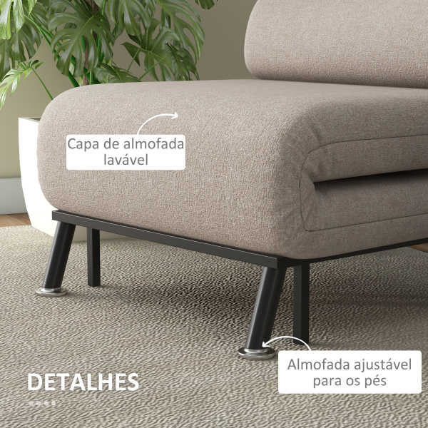 HOMCOM Sofá Cama Individual Dobrável Estofado em Linho com Encosto Ajustável em 5 Níveis e Almofada Acolchoada 75x70x75 cm Bege - Image 8