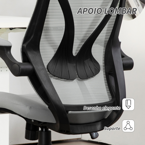 HOMCOM Cadeira de Escritório Giratória com Altura Ajustável Apoio para os Braços Dobráveis e Função Basculante 66x66x113-121 cm Cinza - Image 7