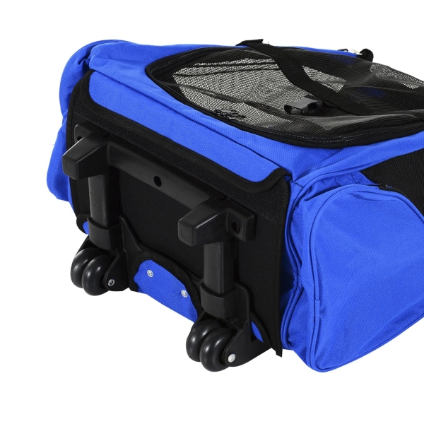 PawHut Transportadora 2 em 1 para Animais de Estimação Mochila ou Carrinho de Viagem para Cães e Gatos com 2 Rodas Alça Retrátil de Alumínio e Bolso de Armazenamento 42x25x55cm Azul - Image 9