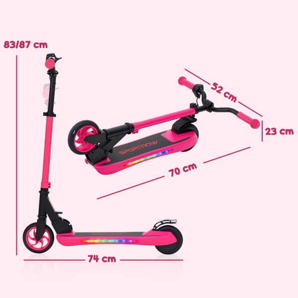 SPORTNOW Trotinete Elétrica Dobrável para Crianças 120 W Autonomia 6 km e Máximo 10 km/h com Travão Luzes LED 74x52x83-87 cm Rosa - Image 3