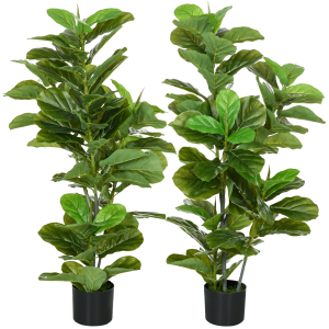 HOMCOM Conjunto de 2 Plantas Artificiais Ficus 110 cm com 90 Folhas Musgo e Vaso Planta Artificial Decorativa para Interior e Exterior Verde