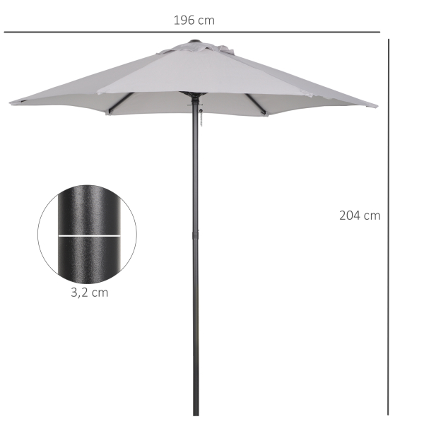 Outsunny Chapéu de Sol de Jardim Ø196x204 cm com Mastro de Alumínio Manivela Teto com Ventilação Suporte de Fixação e Desmontável  Cinzento Claro - Image 3