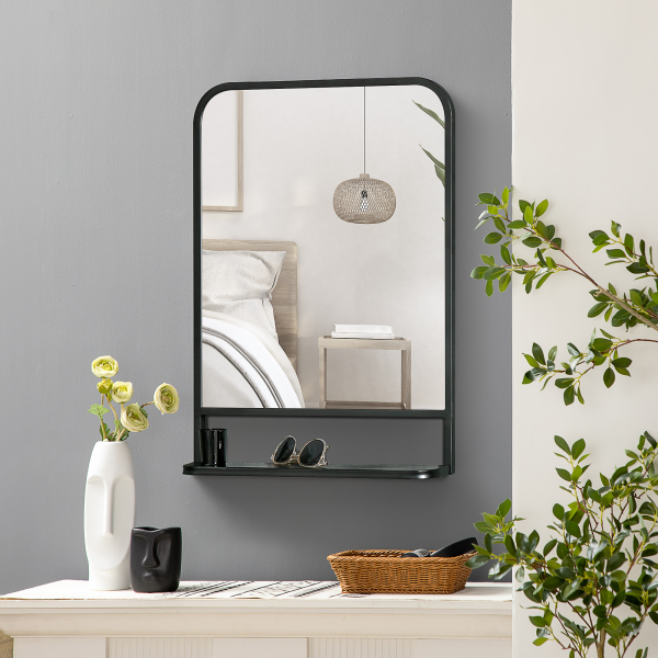 HOMCOM Espelho Decorativo de Parede 70x50cm Espelho Retangular de Metal com Prateleira de Armazenamento Estilo Moderno Preto - Image 5