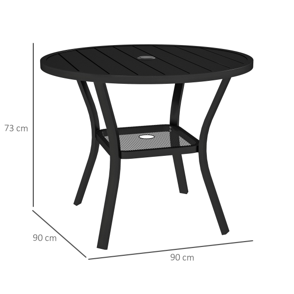 Outsunny Mesa de Jardim com Orifício para Chapéu de Sol Mesa de Refeição Exterior Redonda com Bancada de Metal Ø90x73 cm Preto - Image 3