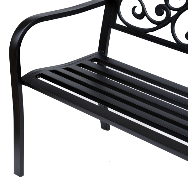 Outsunny Banco de Jardim de Aço Banco de Exterior com Encosto e Apoio para os Braços para Pátio Varanda 127x60x89 cm Preto - Image 8