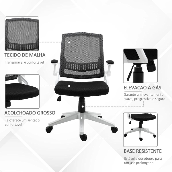 Vinsetto Cadeira de Escritório Ergonômica Basculante com Altura Ajustável Apoio para o Braço Dobrável Suporte Lombar e Malha Transpirável 61x61x94-104cm Preto - Image 9