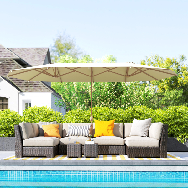 Outsunny Chapéu de Sol Duplo 4,55x2,65 m Chapéu de Sol de Exterior com Manivela Manual e Proteção Solar Chapéu de Sol Grande Creme - Image 9