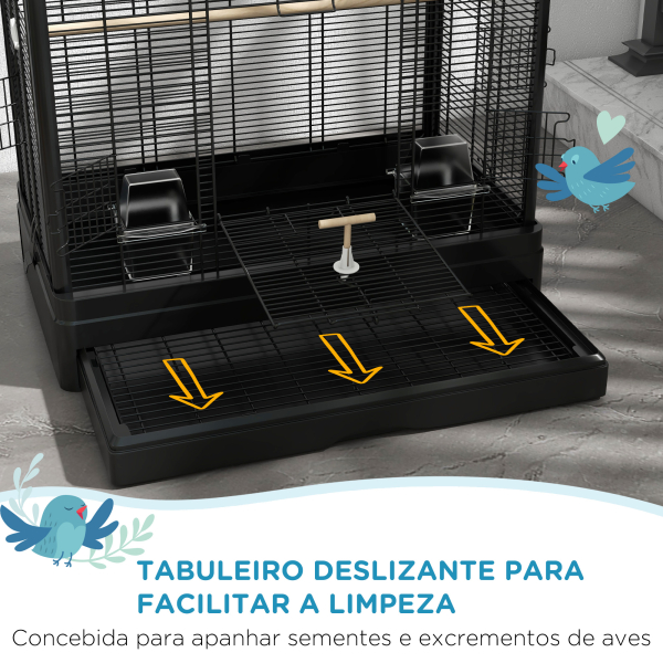 PawHut Gaiola para Pássaros 61x36,5x98 cm com Portas Poleiros Bandeja Removível e Alças para Canários Periquitos Preto - Image 4