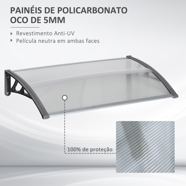 Outsunny Marquise de Proteção 110x60cm Marquise Exterior para Portas e Janelas contra o Sol e Chuva com Suporte de PP Policarbonato Cinza - Image 4