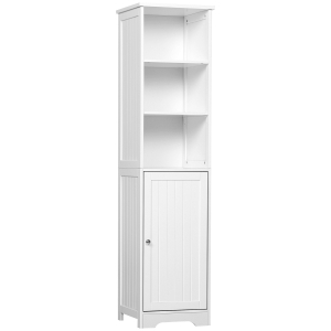 kleankin Armário de banheiro branco 5 níveis Prateleiras Coluna do banheiro com 3 prateleiras 1 porta de MDF  e resistente à água 40x38x160cm