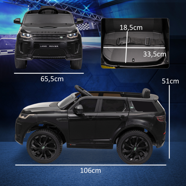 AIYAPLAY Carro Elétrico para Crianças com Licença Land Rover Discovery Sport Bateria 12V Faróis Buzina e Música 106x65,5x51 cm Preto - Image 3