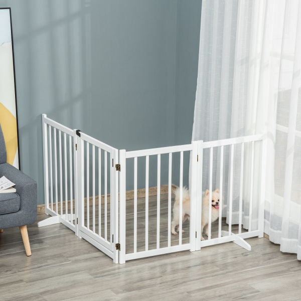 PawHut Barreira para Cães Dobrável Barreira para Cães Pequenos e Médios de 4 Painéis com Porta para Escadas e Corredores 237,5x36x80 cm Branco - Image 2