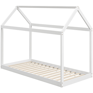 HOMCOM Estrutura de Cama 90x190 cm Somier de Madeira em Forma de Casa Carga 120 kg para Quarto Branco
