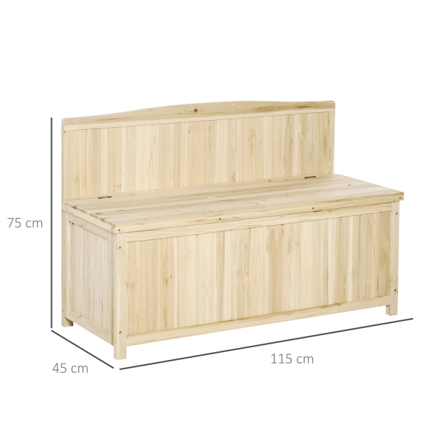 Outsunny Banco de Jardim de Madeira com Baú de Armazenamento e Encosto Carga 250 kg para Pátio Terraço Varanda 115x45x75 cm Natural - Image 3