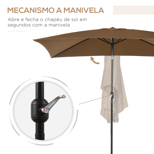 Outsunny Chapéu de Sol de Alumínio Retangular com Toldo Inclinável a Manivela e Mastro Desmontável  202x293x255 cm Marrom - Image 5