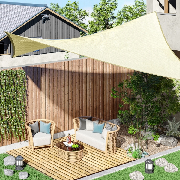 Outsunny Vela de Sombra Retangular 3x4 m Toldo Vela de HDPE com Proteção UV Aneis em Forma de D e Cordas para Jardim Pátio Piscina Creme - Image 2