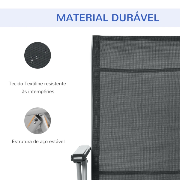 Outsunny Espreguiçadeira dobrável para jardim Cadeira ajustável de 10 posições com encosto alto e apoio para pés Carga máx. 150 kg 78x58x110 cm Preto - Image 6