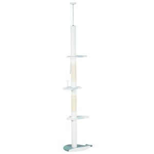 PawHut Arranhador para Gatos do Chão do Teto com Altura Ajustável 3 Plataformas em Forma de Onda Postes de Arranhar e 1 Bola 55x38x225-255 cm Branco