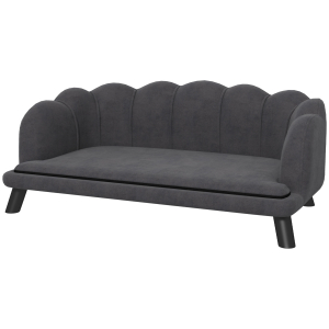 PawHut Sofá para Cães Médios Sofá Cama para Animais de Estimação em Veludo com Pés de Madeira 98,5x60,5x35,5 cm Cinza Escuro
