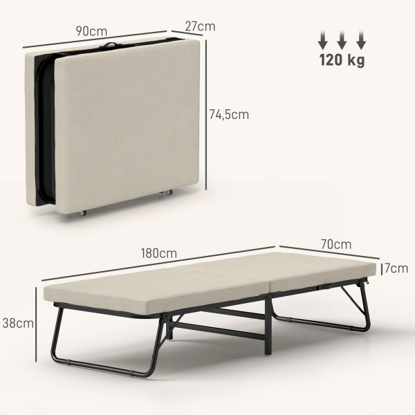 HOMCOM Cama Dobrável 70x180 cm com Colchão de Espuma Cama Dobrável com Encosto Ajustável em 5 Posições e Rodas - Image 3