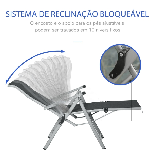 Outsunny Espreguiçadeira dobrável para jardim Cadeira ajustável de 10 posições com encosto alto e apoio para pés Carga máx. 150 kg 78x58x110 cm Preto - Image 4