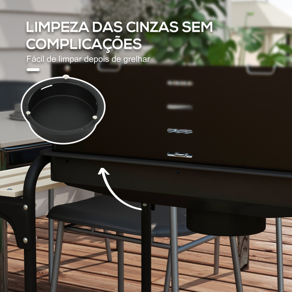 Outsunny Barbecue a Carvão com Rodas Portátil com Grelha Ajustável em Altura para Piquenique Campismo 103x47x95 cm Preto - Image 7