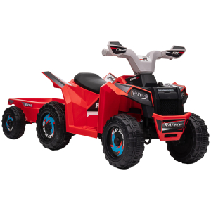 HOMCOM Quadriciclo Elétrico para Crianças com Reboque Bateria 6V de 18-36 Meses com Velocidade 2,5 km/h 106x41,5x48,5 cm Vermelho