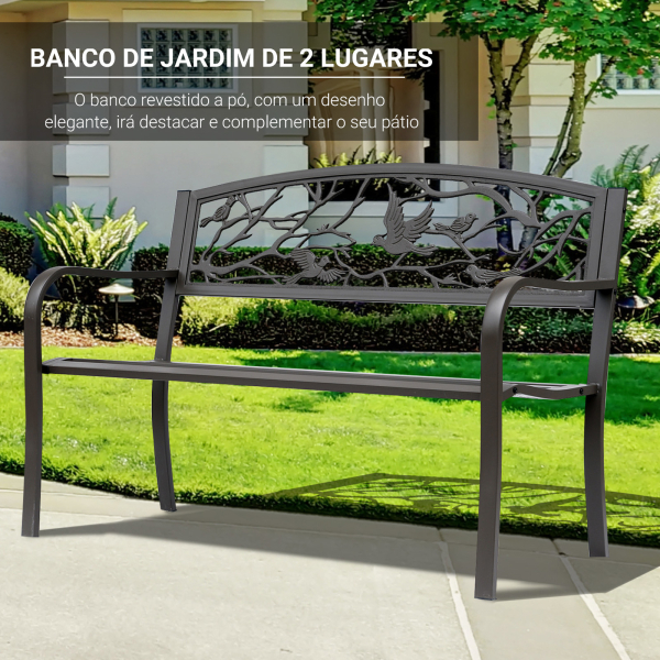 Outsunny Banco de Jardim de Aço Banco de Exterior com Apoio para os Braços e Encosto Decorativo 127x60x85 cm Marrom Escuro - Image 4