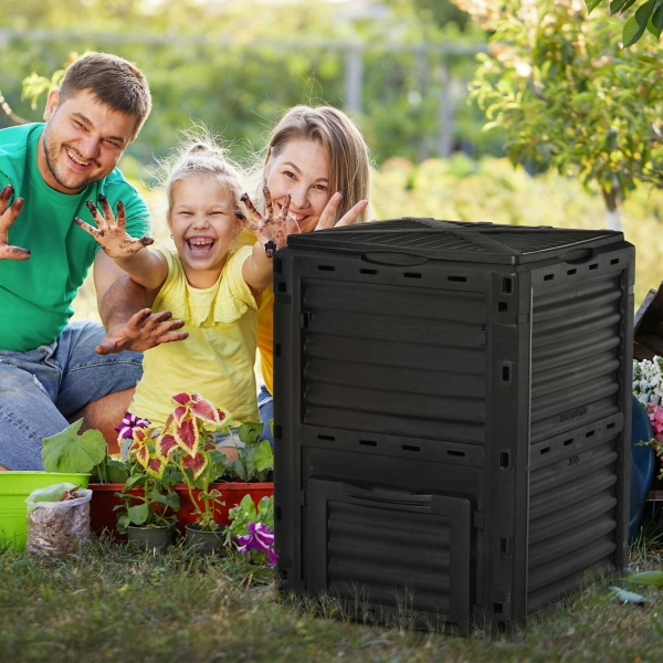 Outsunny Compostor Orgânico de 300L de capacidade para a Produção de Fertilizante de Jardim com 48 Respiradouros 60,5x60,5x81,5cm Preto - Image 2