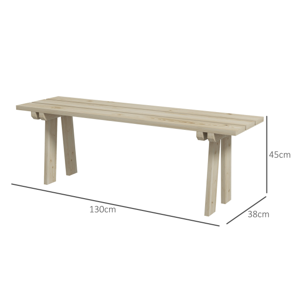 Outsunny Banco de Madeira de 2 Lugares Capacidade 220 kg Banco de Jardim para Pátio Terraço Piscina 130x38x45 cm Natural - Image 3
