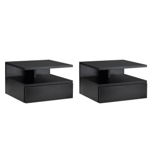 HOMCOM Conjunto de 2 Mesas de Cabeceira Flutuante com 1 Gaveta e Prateleira Aberta com Desenho Moderno Montado na Parede 35x32x22,5cm Preto