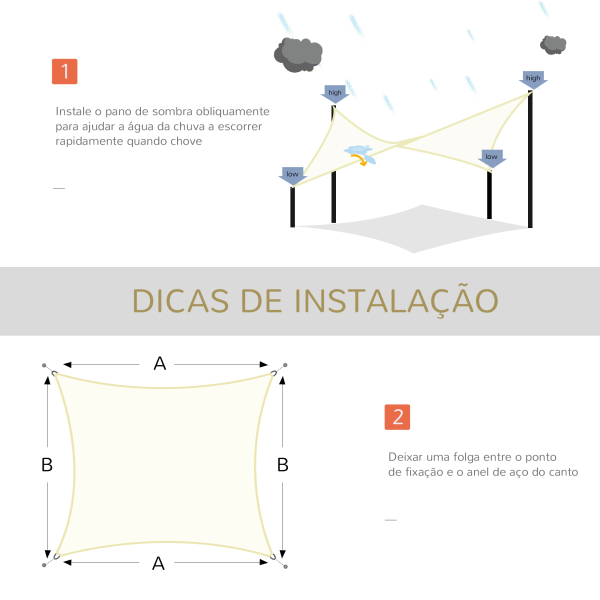 Outsunny Vela de Sombra Retangular 3x4 m Toldo Vela de HDPE com Proteção UV Aneis em Forma de D e Cordas para Jardim Pátio Piscina Creme - Image 7