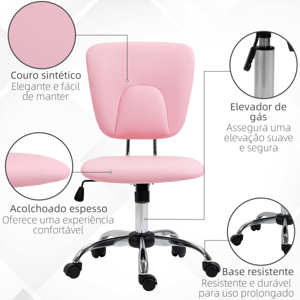 Vinsetto Cadeira de Escritório Giratória de Couro PU com Altura Ajustável e Função Basculante 50x54x87,5-96,5 cm Rosa - Image 8