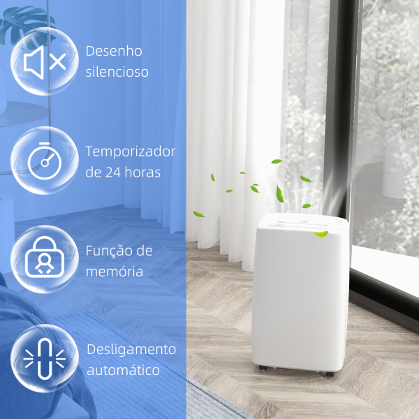 HOMCOM Desumidificador Elétrico 12L/Dia com 4 Modos 2 Velocidades Desligamento Automático Ecrã LED Temporizador 29x18x49 cm Branco - Image 7