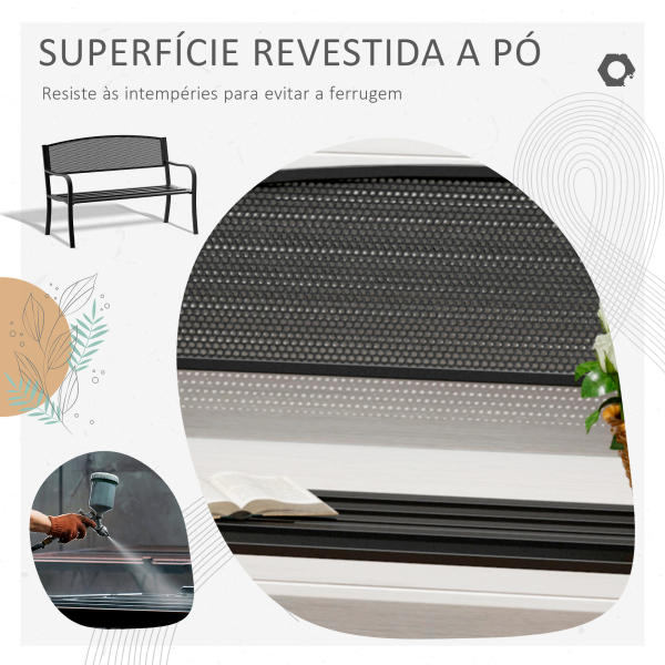 Outsunny Banco de Jardim de 2 Lugares Banco de Exterior com Encosto de Malha de Aço para Pátio Varanda 127x60x87 cm Preto - Image 7