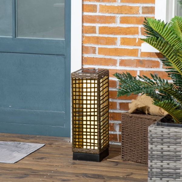 Outsunny Candeeiro Solar de Vime Sintético com Luzes LED Ligar/Desligar Automático para Varanda Pátio 15,5x15,5x46cm Marrom Areia - Image 2
