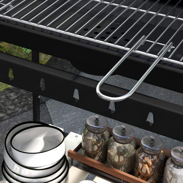 Outsunny Barbecue a Carvão com Rodas Portátil com Grelha Ajustável em Altura para Piquenique Campismo 103x47x95 cm Preto - Image 9