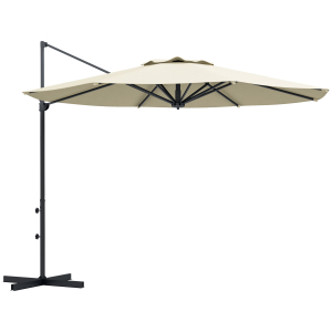 Outsunny Chapéu de Sol Excêntrico Ø294x242 cm Chapéu de Sol com Altura Ajustável Mastro Giratório 360° Ângulo Ajustável Creme