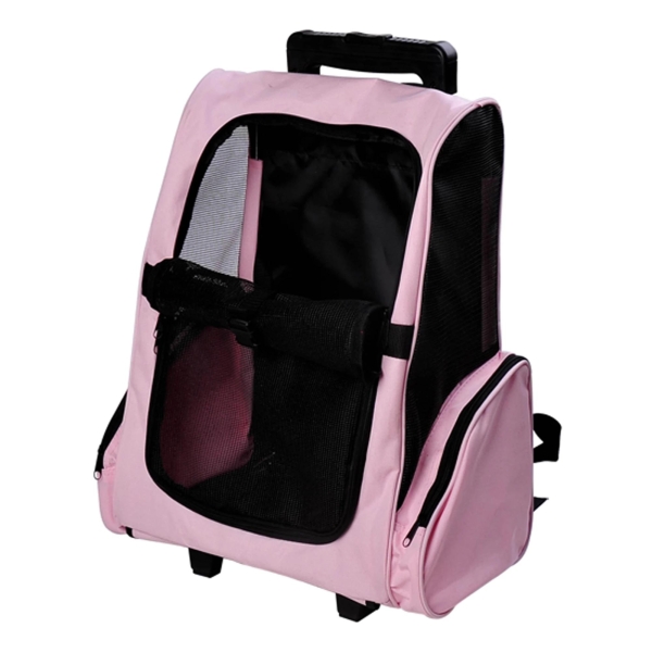 PawHut Transportadora 2 em 1 para Animais de Estimação Mochila ou Carrinho de Viagem para Cães e Gatos com 2 Rodas Alça Retrátil de Alumínio e Bolso de Armazenamento 42x25x55cm Rosa