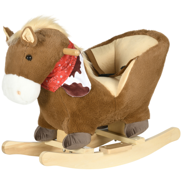 HOMCOM Cavalo Baloiço para Bebés com Sons Cinto de Segurança 60x33x50 cm Marrom