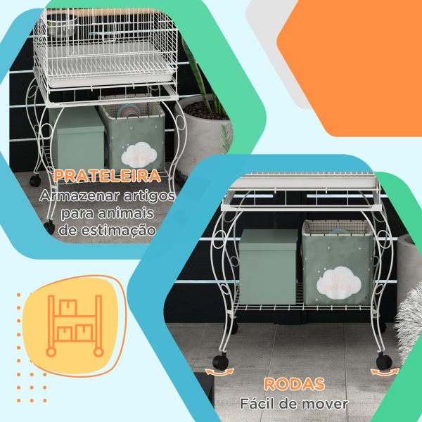 PawHut Gaiola para Pássaros com Rodas Bandeja Amovível Prateleira 2 Comedouros de Aço Inoxidável e Poleiro 51x51x153 cm Branco - Image 6