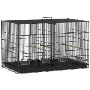 PawHut Gaiola para Pássaros com Divisória com Comedouros Poleiros e Bandeja Removível 94x57x57 cm  Preto