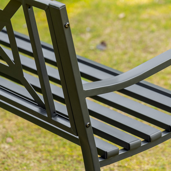 Outsunny Banco de Jardim de 2 Lugares Banco de Exterior de Aço com Apoio para os Braços e Encosto Decorativo para Terraço Varanda Pátio Carga 280kg 128x62,5x81,5cm Preto - Image 8